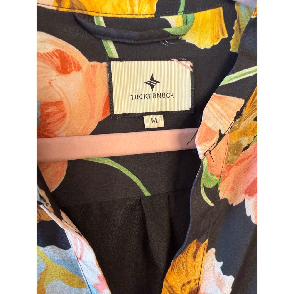 Tuckernuck Floral Maxi Dress Black Yellow Pink Short Sleeve Button Front M - Picture 4 of 7
